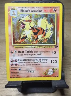 Blaine's Arcanine 1/132 Rare Gym Challenge Pokemon Unlimited Holo Heavily Played - Image 4