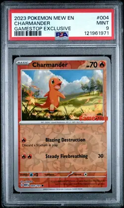 2023 POKEMON MEW EN-151 GAMESTOP EXCLUSIVE #004 CHARMANDER PSA 9 - Image 1