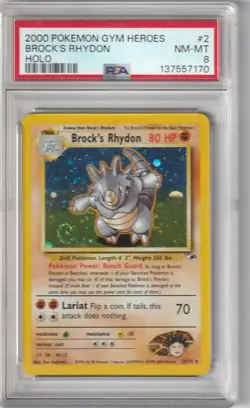 Pokemon TCG Pokemon Brock's Rhydon Holo Rare Holo PSA 8 SWIRL 2/132 - Image 1
