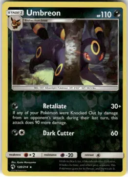 Umbreon 120/214 Rare Lost Thunder Pokemon Reverse Holo Lightly Played Off-center - Image 1