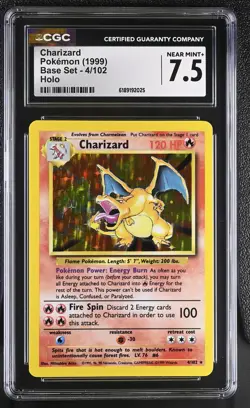 CGC 7.5 NEAR MINT+ Charizard 4/102 Base Set Holo Pokemon Card - Image 1