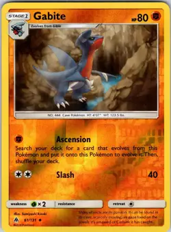 Gabite 61/131 SM - Forbidden Light Pokemon NM/LP Reverse Holo - Image 1