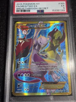 2015 Pokemon XY Breakthrough Mewtwo EX 163/162 Secret Rare Full Art Holo PSA 5 - Image 2