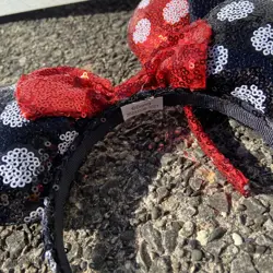 2 Disney Minnie Ears Mickey Mouse Red Sequin Black White Polka Dot Bow Headband - Image 4