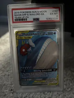 2019 POKEMON SUN & MOON TEAM UP #160 FULL ART/MAGIKARP & WAILORD GX PSA 6 - Image 1