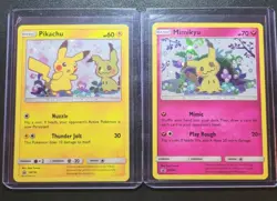 Pokemon SM162 Pikachu & SM163 Mimikyu Sun & Moon Team Up Black Star Promo Set - Image 1