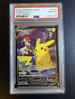 2022 POKEMON SWORD & SHIELD LOST ORIGIN #TG16 FULL ART/PIKACHU V PSA 10 - Image 1