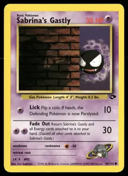 Sabrina's Gastly 96/132 Common Gym Challenge Pokemon Unlimited LP - Image 1