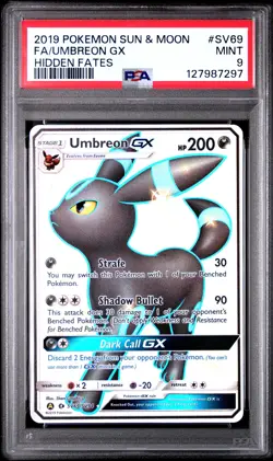2019 POKEMON SUN & MOON HIDDEN FATES #SV69 FULL ART/UMBREON GX PSA 9 - Image 1