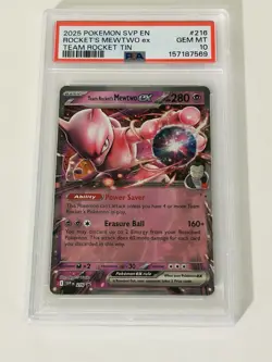 2025 Pokemon SVP EN Team Rocket Tin #216 Rocket's Mewtwo ex PSA 10 GEM MINT - Image 1