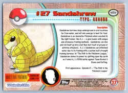 Sandshrew #27 Holo Foil Topps Trading Cards Series 1 Pokemon LP - Image 2