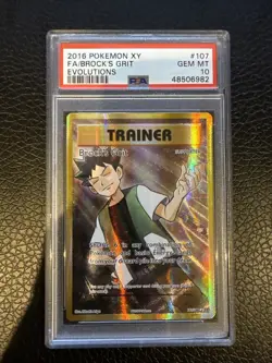 2016 Pokemon XY Evolutions #107 Full Art Brock's Grit Trainer PSA 10 - Image 1