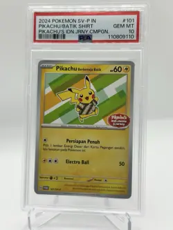 2024 POKEMON INDONESIAN JOURNEY CAMPAIGN #101 PIKACHU IN BATIK SHIRT PSA 10 - Image 1