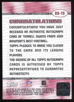 Terrell Owens Signed 2001 Bowman's Best Autograph Card (TOPPS AUTHENTIC) - Image 2