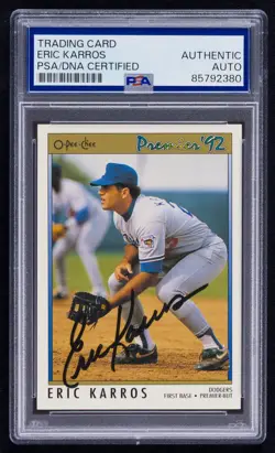 Eric Karros Signed 1992 O-Pee-Chee Premier Card #63 (PSA) Los Angeles Dodgers - Image 1