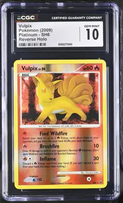 CGC 10 GEM MINT Vulpix 2009 Platinum SH6 Reverse Holo Pokemon Card - Image 1