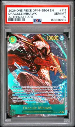 One Piece Card Game TCG Dracule Mihawk OP14-119 SEC Alt Art PSA 10 - Image 1