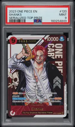 2023 ONE PIECE PROMOS OFFICIAL EVENT SERIALIZED TOP PRIZE SHANKS 693/1000 PSA 9 - Image 1