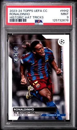2023 Topps UEFC CC Ronaldinho Historic Hat Tricks PSA 9 FC Barcelona Insert - Image 1