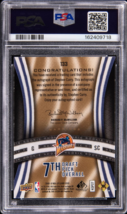 2009 SP Game Used Autograph #133 Stephen Curry /5 Rookie PSA 7/10 Auto - Image 2