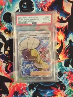 Pokemon Style Mustard #TG27 Brilliant Stars Full Art Holo PSA 10 Graded Card - Image 1