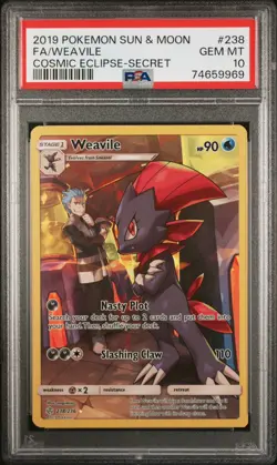 PSA 10 - Pokemon 2019 SM Cosmic Eclipse Weavile 238/236 Secret Rare Holo ENG - Image 1