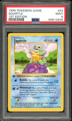 PSA 9 MINT Squirtle 63 1st Edition Base Set Pokemon Card - Image 1
