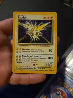 1999 Pokemon TCG Base Set Zapdos Holo Rare Card 16/102 MP Condition - Image 1