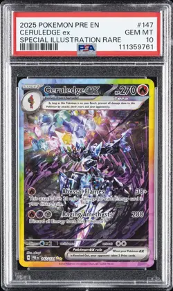 2025 POKEMON PRE EN-PRISMATIC EVOLUTIONS #147/131 CERULEDGE EX PSA 10 - Image 1