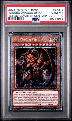 YU-GI-OH! PSA 10 RA04-EN118 WINGED DRAGON OF RA 1ST ED-QUARTER CENTURY SCR - Image 1
