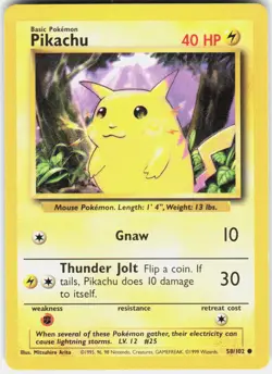 Pikachu 58/102 Common Base Set Unlimited Pokemon LP - Image 1
