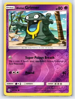 2017 Pokemon TCG Alolan Grimer Sun & Moon Base Set 57/149 Reverse Holo - Image 1