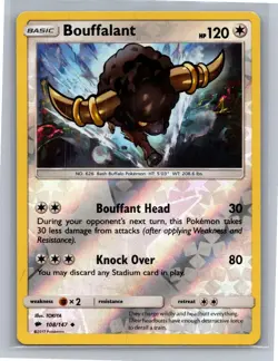 Bouffalant 108/147 Uncommon Burning Shadows Pokemon Reverse Holo Near Mint - Image 1