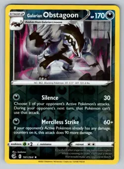2021 Pokemon TCG SWSH Fusion Strike Galarian Obstagoon Reverse Holo 161/264 NM - Image 1