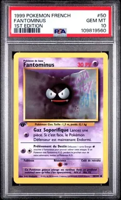 1999 Pokemon FRENCH 1st Edition Base Set Fantominus-Gastly 50/102 PSA 10 - Image 1