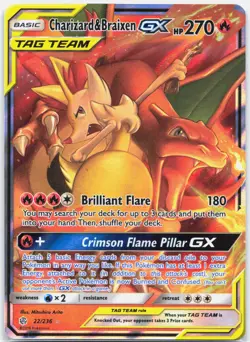 Charizard & Braixen GX - 22/236 Cosmic Eclipse Ultra Rare Pokemon - NM - Image 1