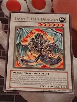 Yugioh Iron Chain Dragon - CSOC-EN040 - Unlimited Ed Rare Played - Image 1