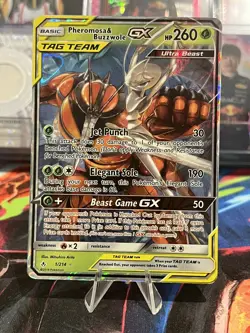 Pokemon Card Pheromosa & Buzzwole GX 1/214 Unbroken Bonds Tag Team Rare LP - Image 1