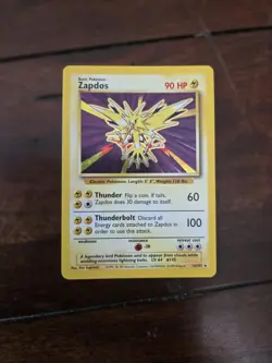 Pokemon TCG Base Set Zapdos 16/102 Holo Rare English Unlimited 90 LP 1999 - Image 1