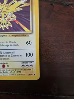 Pokemon TCG Base Set Zapdos 16/102 Holo Rare English Unlimited 90 LP 1999 - Image 5