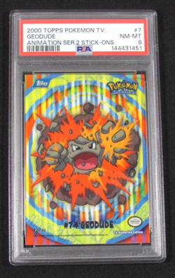 2000 Topps Pokemon T.V. #7 GEODUDE ANIMATION SERIES 2 STICK-ONS PSA 8 NM-MT - Image 1