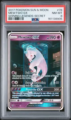 2017 POKEMON SUN & MOON SHINING LEGENDS SECRET #78 MEWTWO GX PSA 8 - Image 1