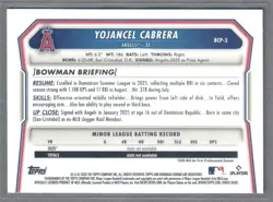 2026 Bowman Yojancel Cabrera Green Grass Refractor 1st Bowman #/99 Angels SP - Image 2