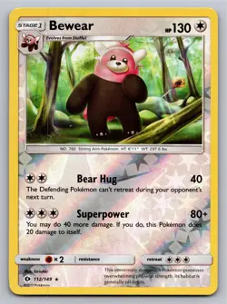 Bewear 112/149 Rare SM Base Set Pokemon Reverse Holo Near Mint - Image 1