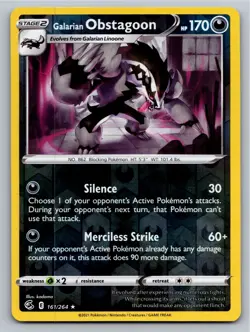 Galarian Obstagoon 161/264 Holo Rare Fusion Strike Pokemon Reverse Holo LP - Image 1