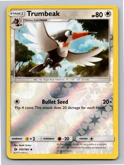 Trumbeak 107/149 Uncommon SM Base Set Pokemon Reverse Holo Near Mint - Image 1