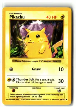 Pikachu ⭐ 58/102 Vintage WOTC Base Set Shadowless 1999 Pokemon NM - Image 1