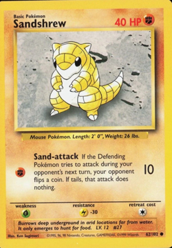 1999 Pokemon TCG - Sandshrew - Base Set - Uncommon Card - 62/102 - Image 1