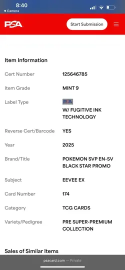 Pokemon TCG Eevee Ex PSA 9 Mint Pre Super-Premium Collection 174 - Image 3