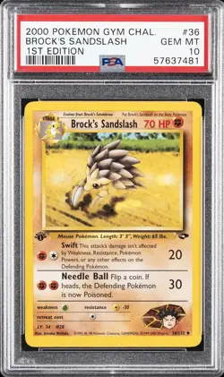 2000 POKEMON GYM CHALLENGE 1ST EDITION #36 BROCK'S SANDSLASH PSA 10 - Image 1
